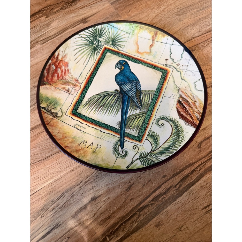 Blue Parrot Tropical Map Decorative Wall Plate 9.75 Inch Macaw Art
